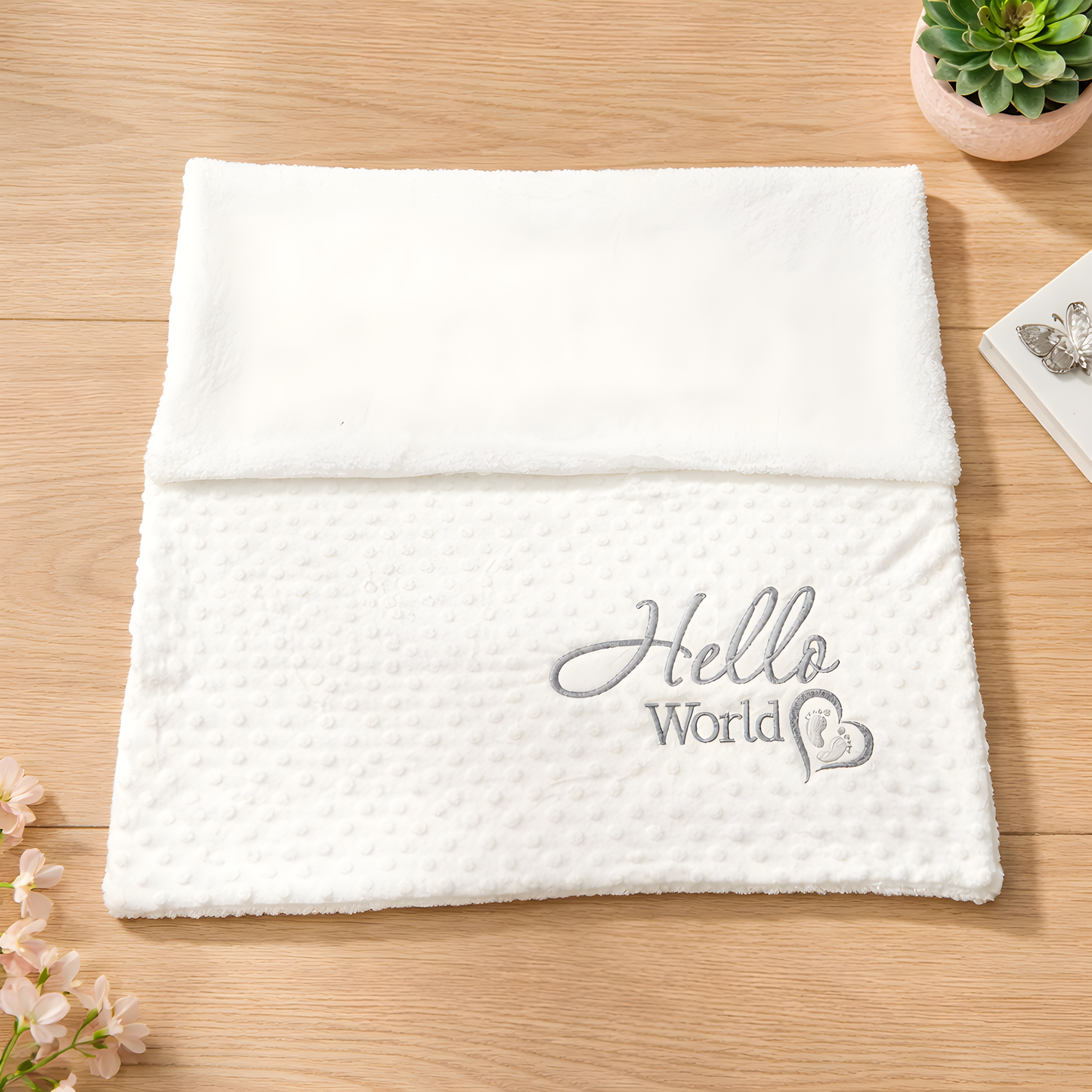 “Hello World” Embroidered Baby Blanket