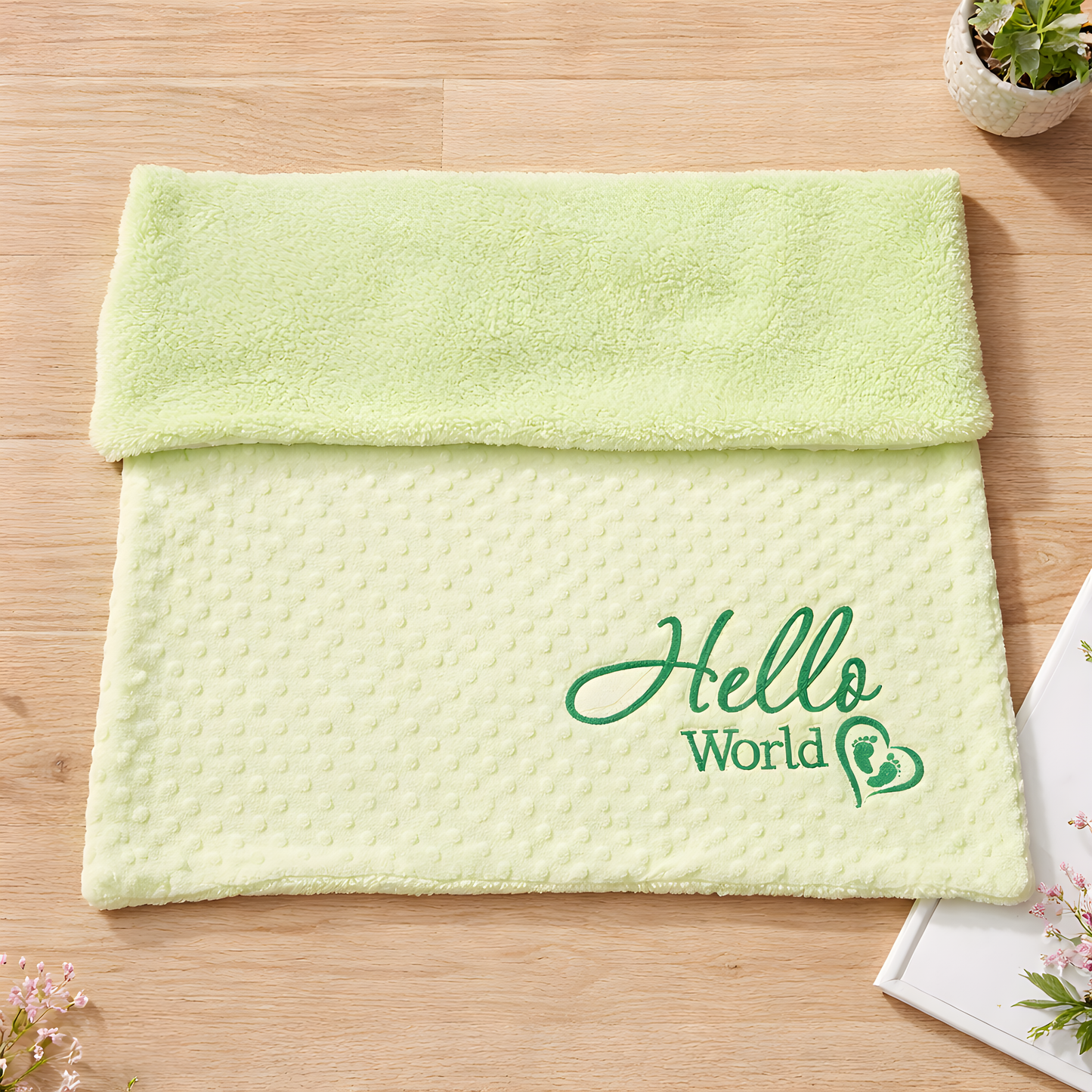 “Hello World” Embroidered Baby Blanket