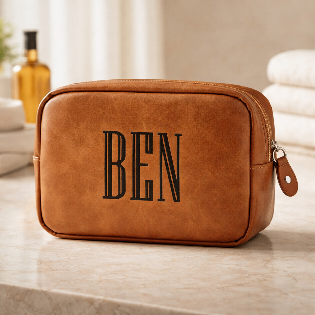 Personalized Leather Toiletry Bag