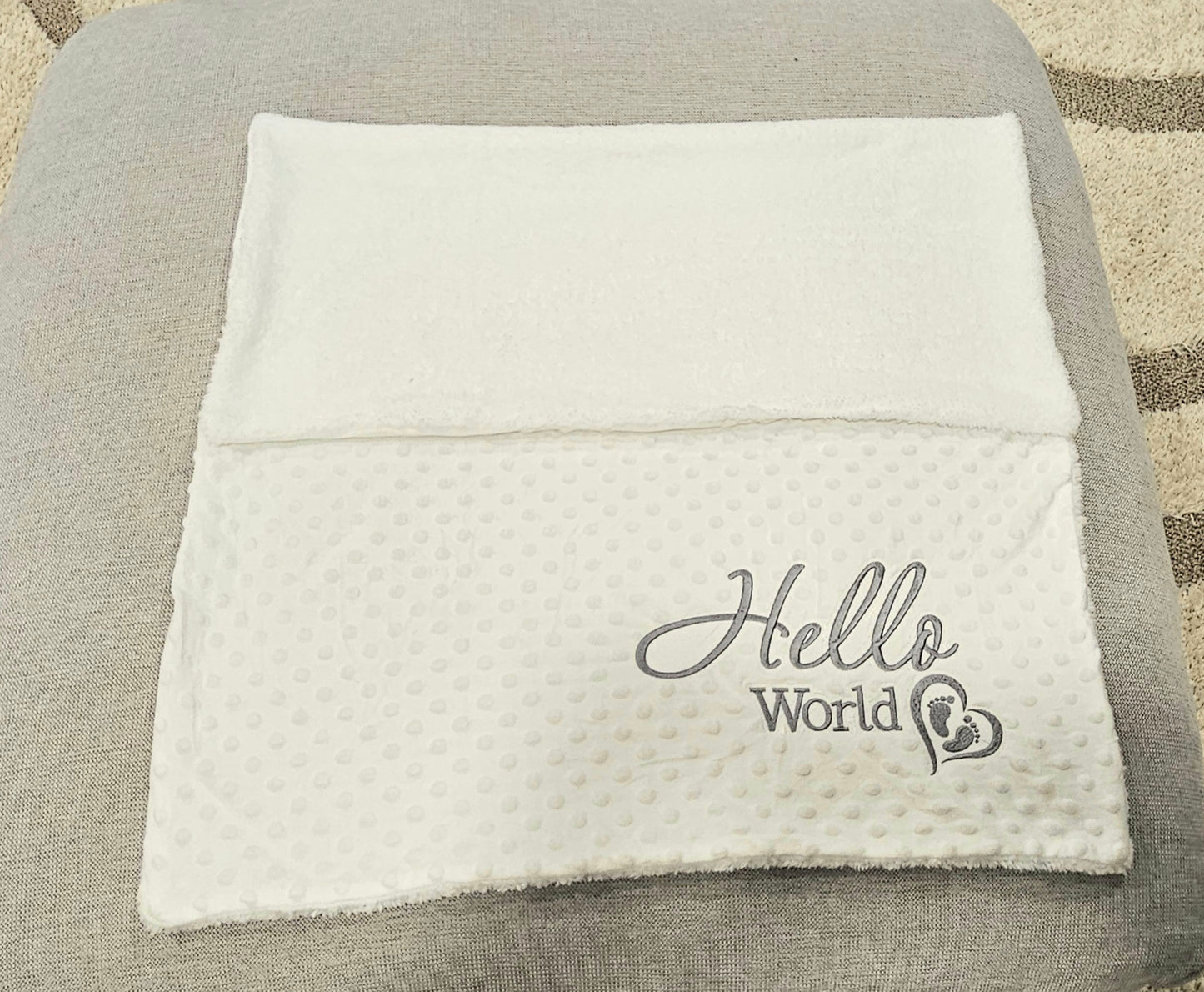 “Hello World” Embroidered Baby Blanket